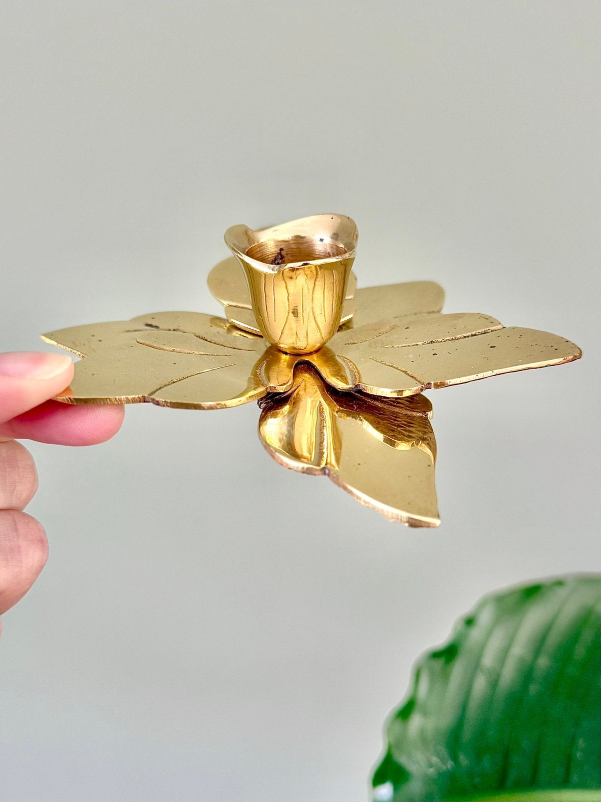 Vintage messing lotus lotusbloem kaarsenhouder, Antiek en Kunst, Ophalen of Verzenden