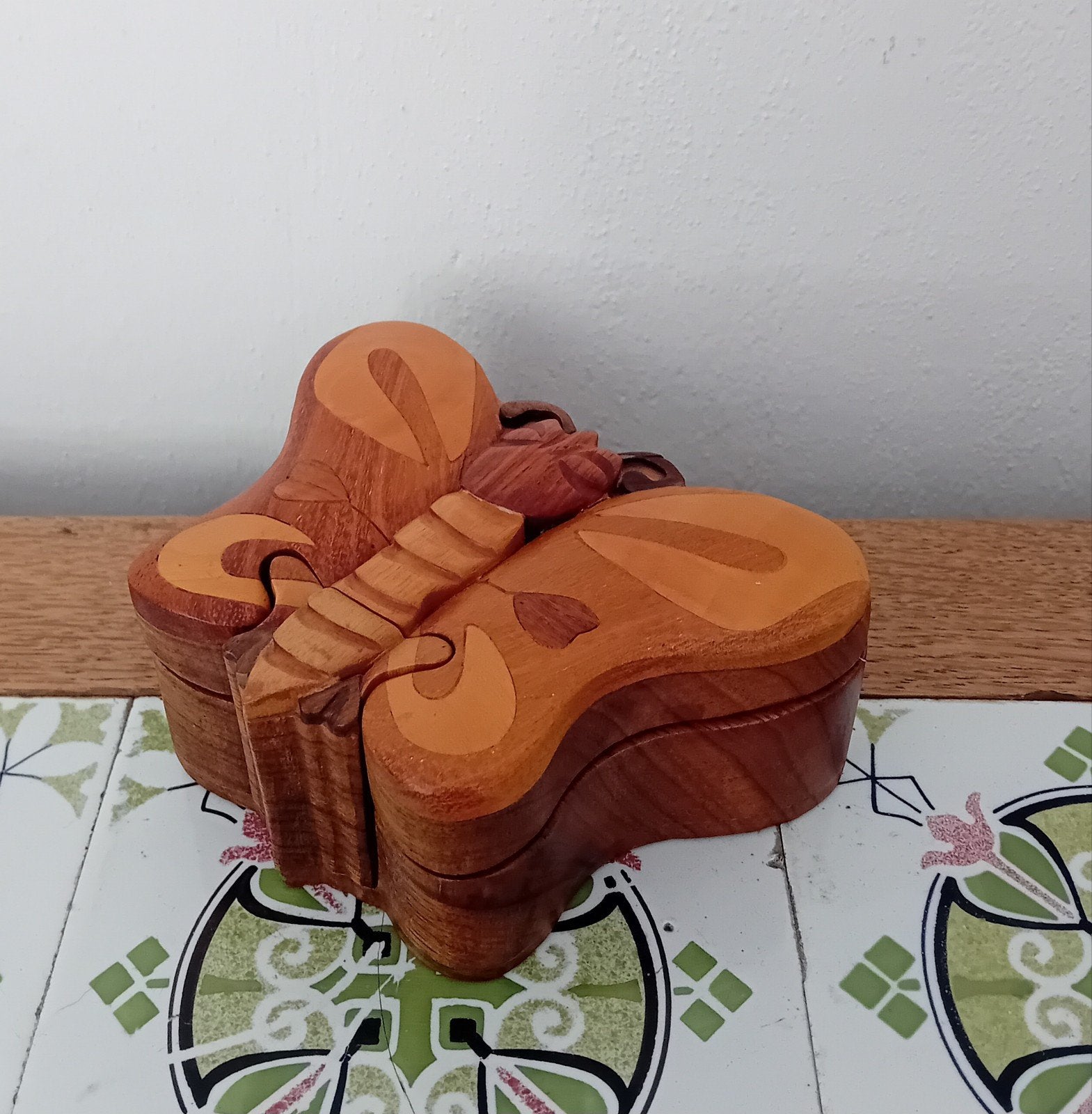 Houten vintage vlinder puzzeldoosje opbergbakje, Ophalen of Verzenden