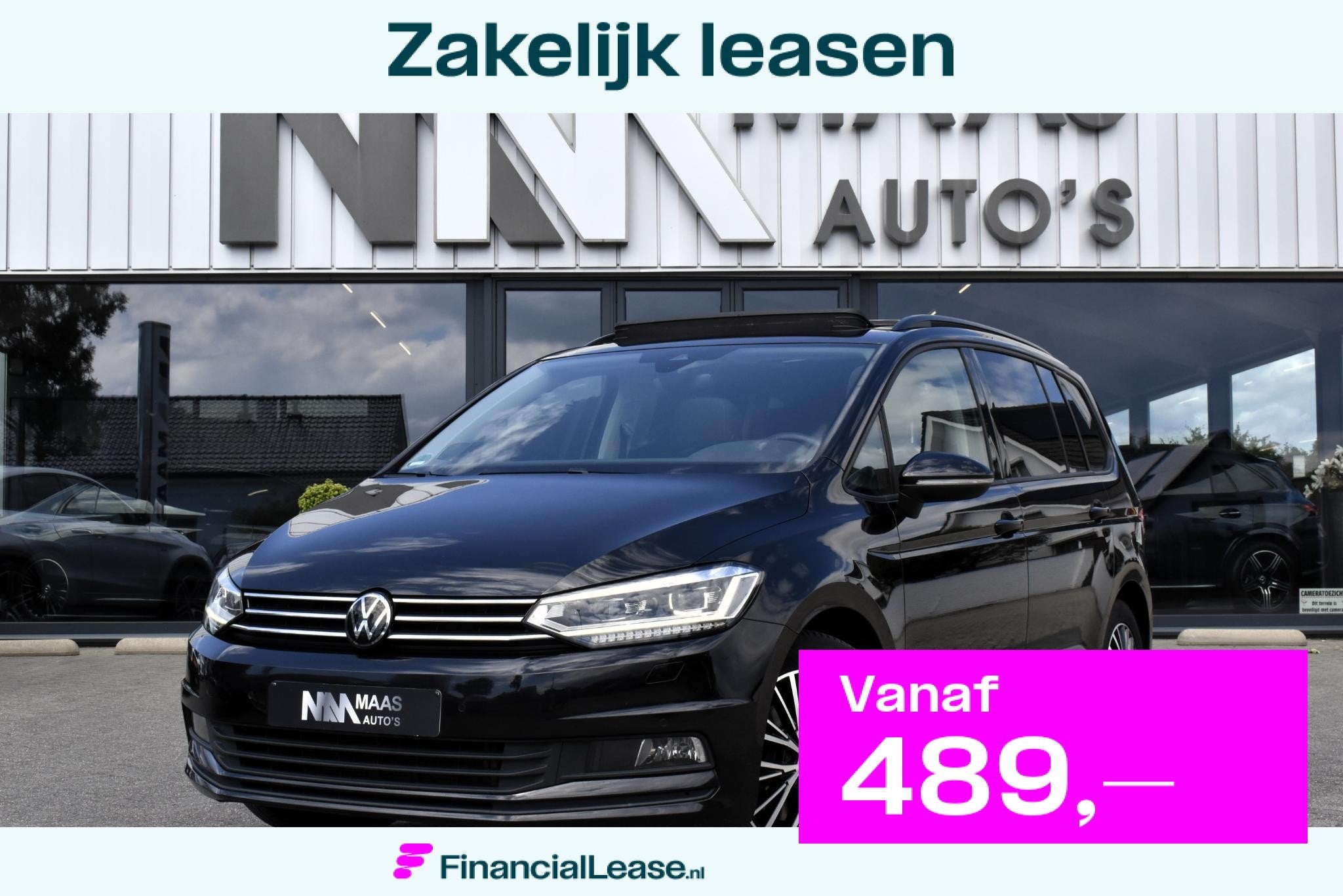 Volkswagen Touran 1.5 TSI 7p Pano ACC Dynaudio Caplay BTW, 15 km/l, 150 pk, 7 stoelen, Zwart