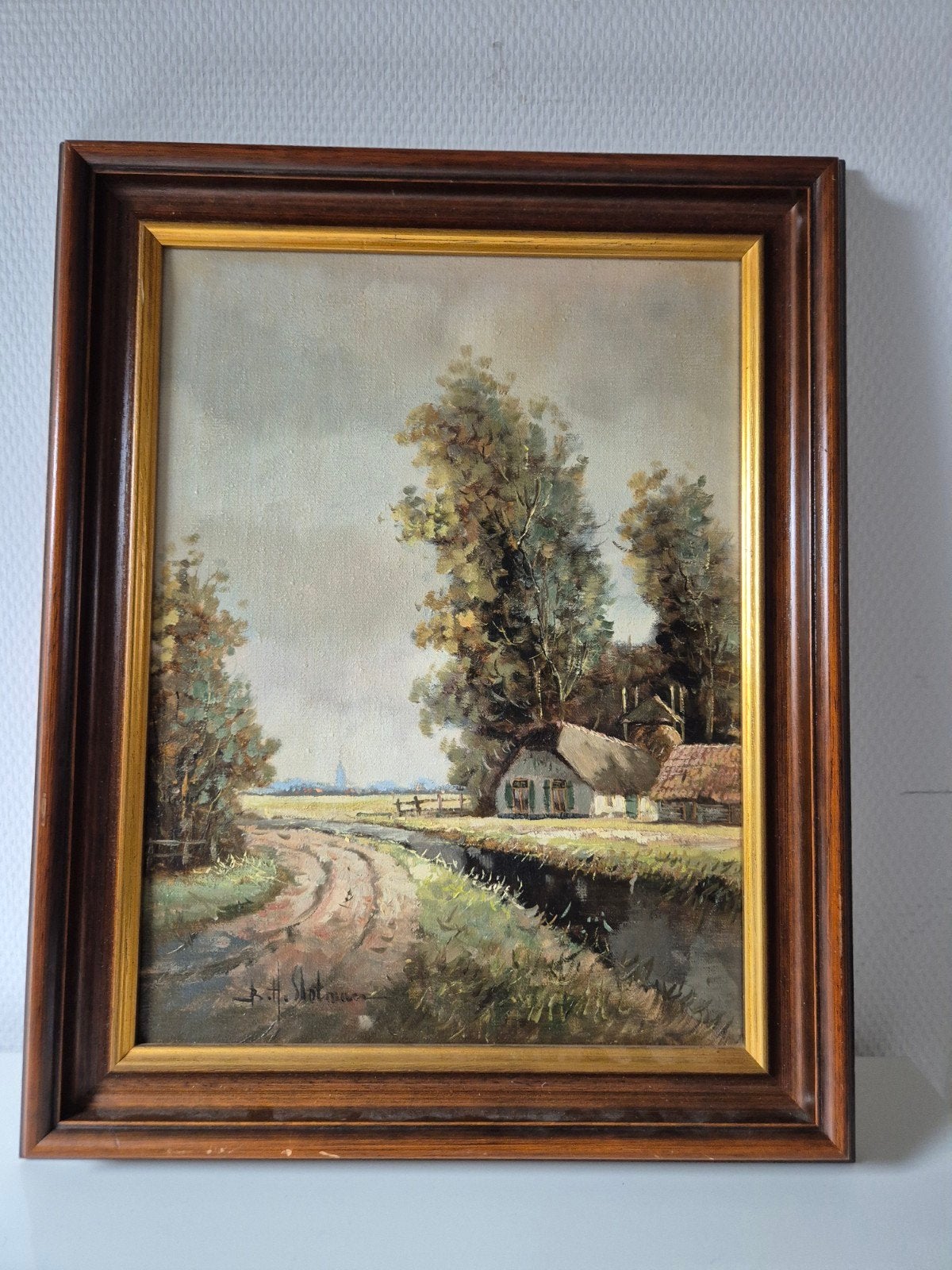 Schilderij B.H. Slotman - Hollands Landschap met Boerderij, Ophalen