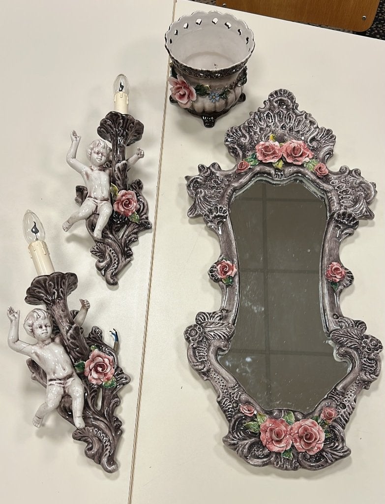 Capodimonte Aardewerk Set: Spiegel, Lampen & Bloempot, Ophalen
