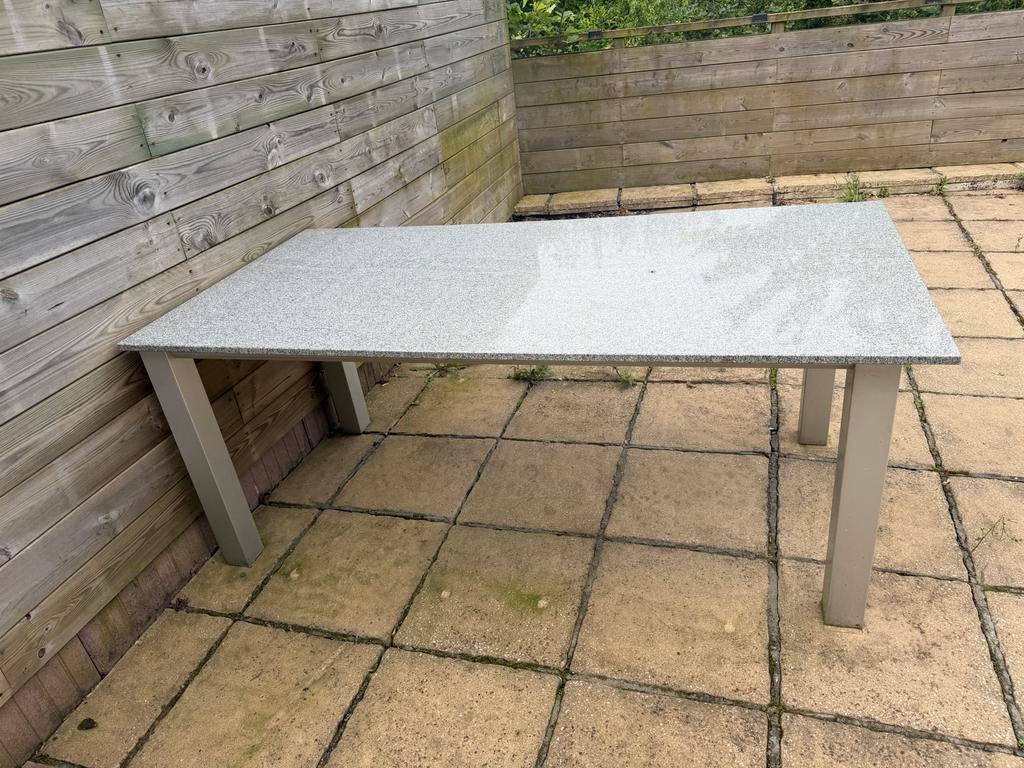 Marmeren RVS Tuintafel - Stijlvol en Duurzaam, Tuin en Terras, Tuintafels, Ophalen of Verzenden, Zo goed als nieuw, Rechthoekig