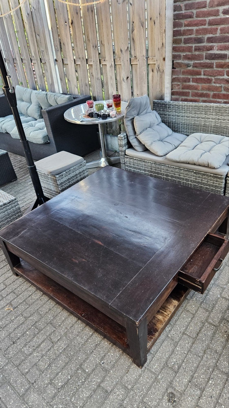 vierkante teakhouten salontafel, Ophalen, Gebruikt, 100 tot 150 cm, Teakhout