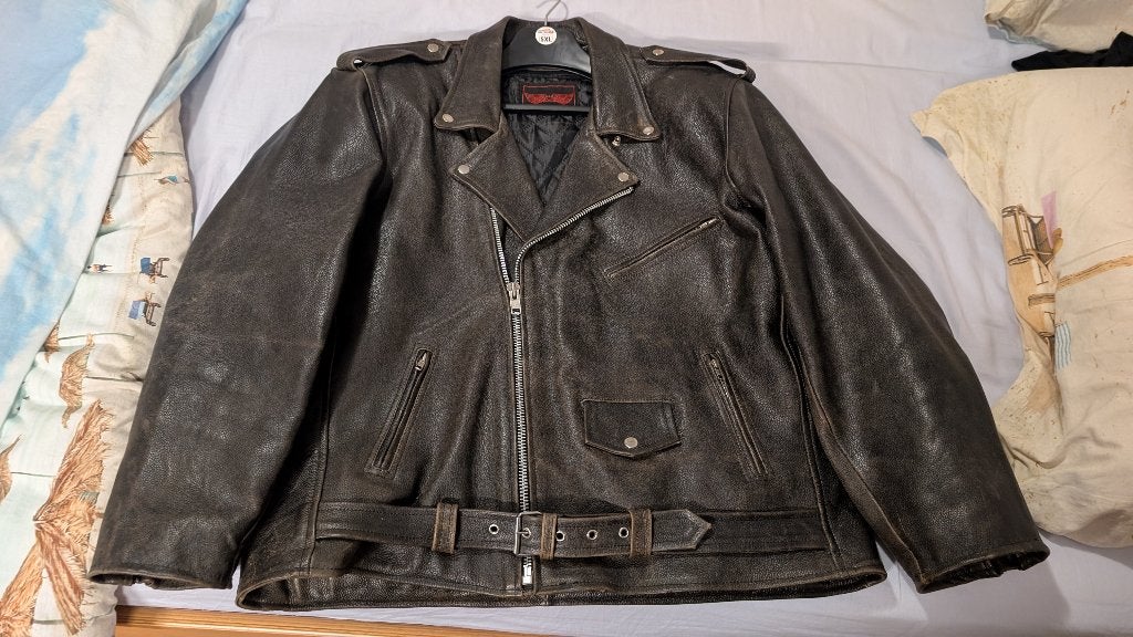 Leren Retro Motorjack Leer, Motorjas, 5XL Maat 60, Oldskool, Motoren, Ophalen, Tweedehands, Heren, Jas | leer