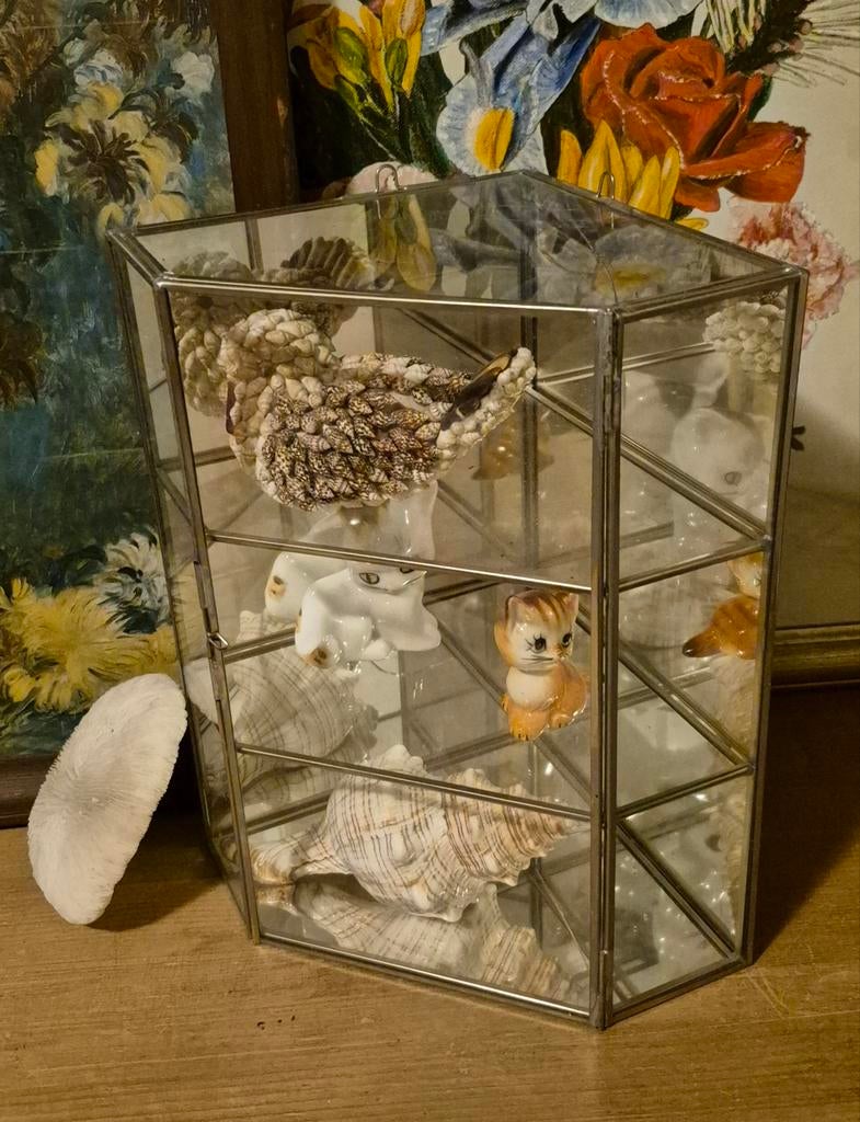 Vintage glazen vitrinekastje / pronkkastje alleen ophalen., Antiek en Kunst, Curiosa en Brocante, Ophalen