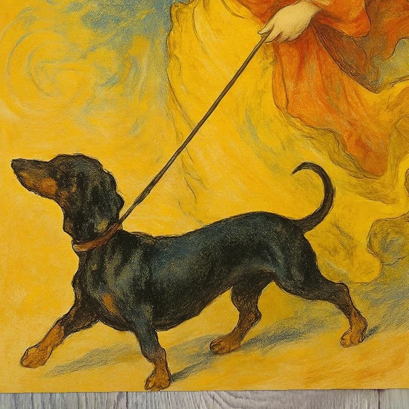 Dame met Dachshund Teckel Kunst Art Poster Affiche, Verzenden, Nieuw, A1 t/m A3, Film en Tv