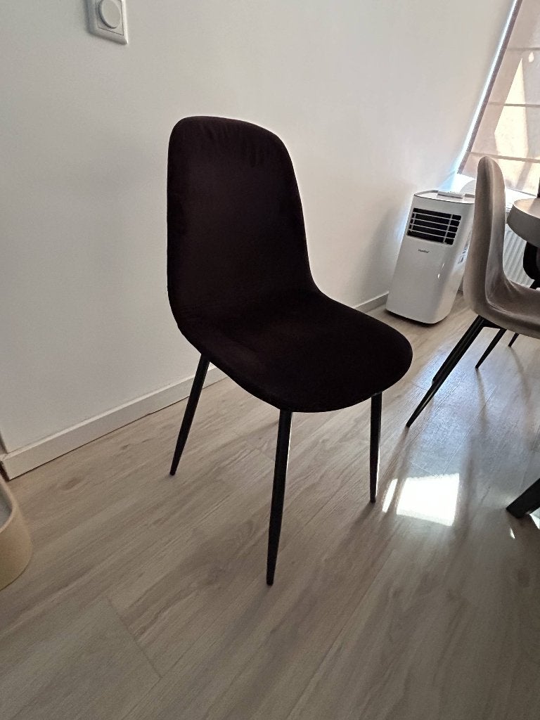 Set van 6 Velours Eetkamerstoelen – Zwart & Beige, Ophalen, Zwart, Zo goed als nieuw, Vier
