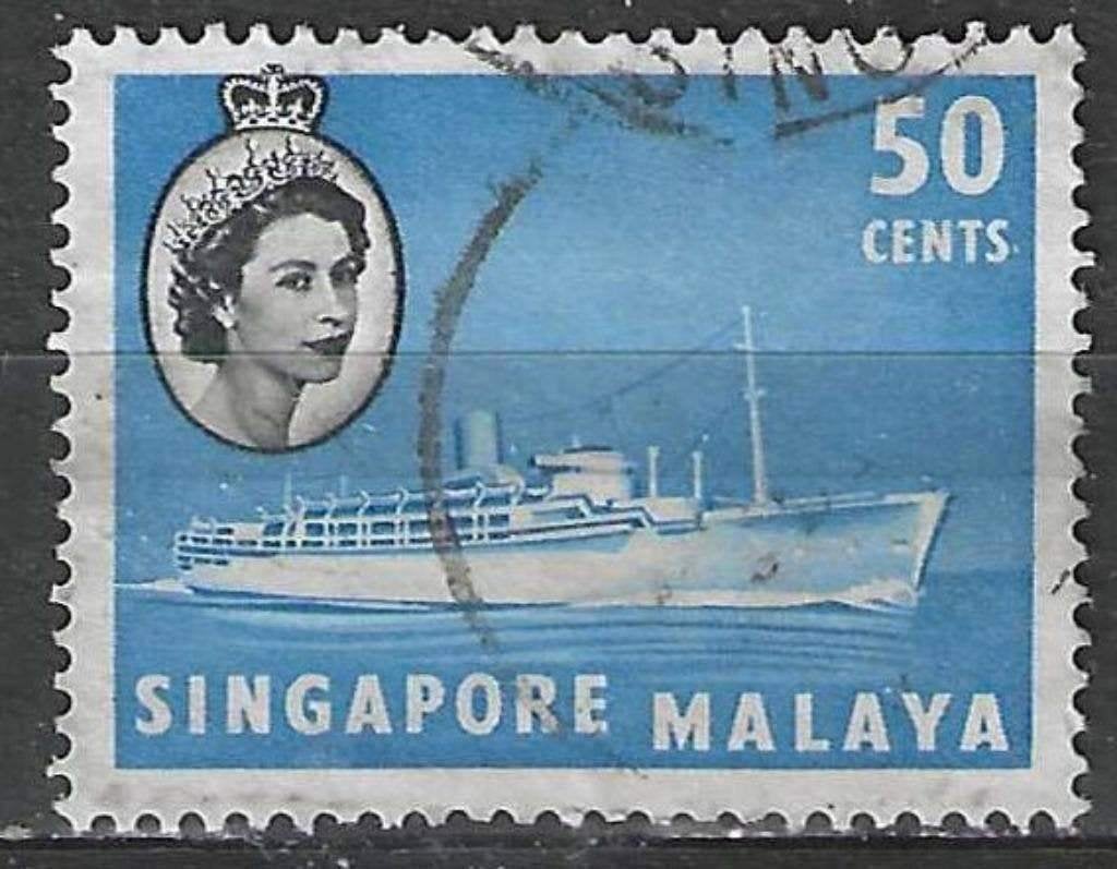 Singapore 1955 - Yvert 39 - Elisabeth II en boten (ST), Verzenden, Gestempeld, Zuidoost-Azië