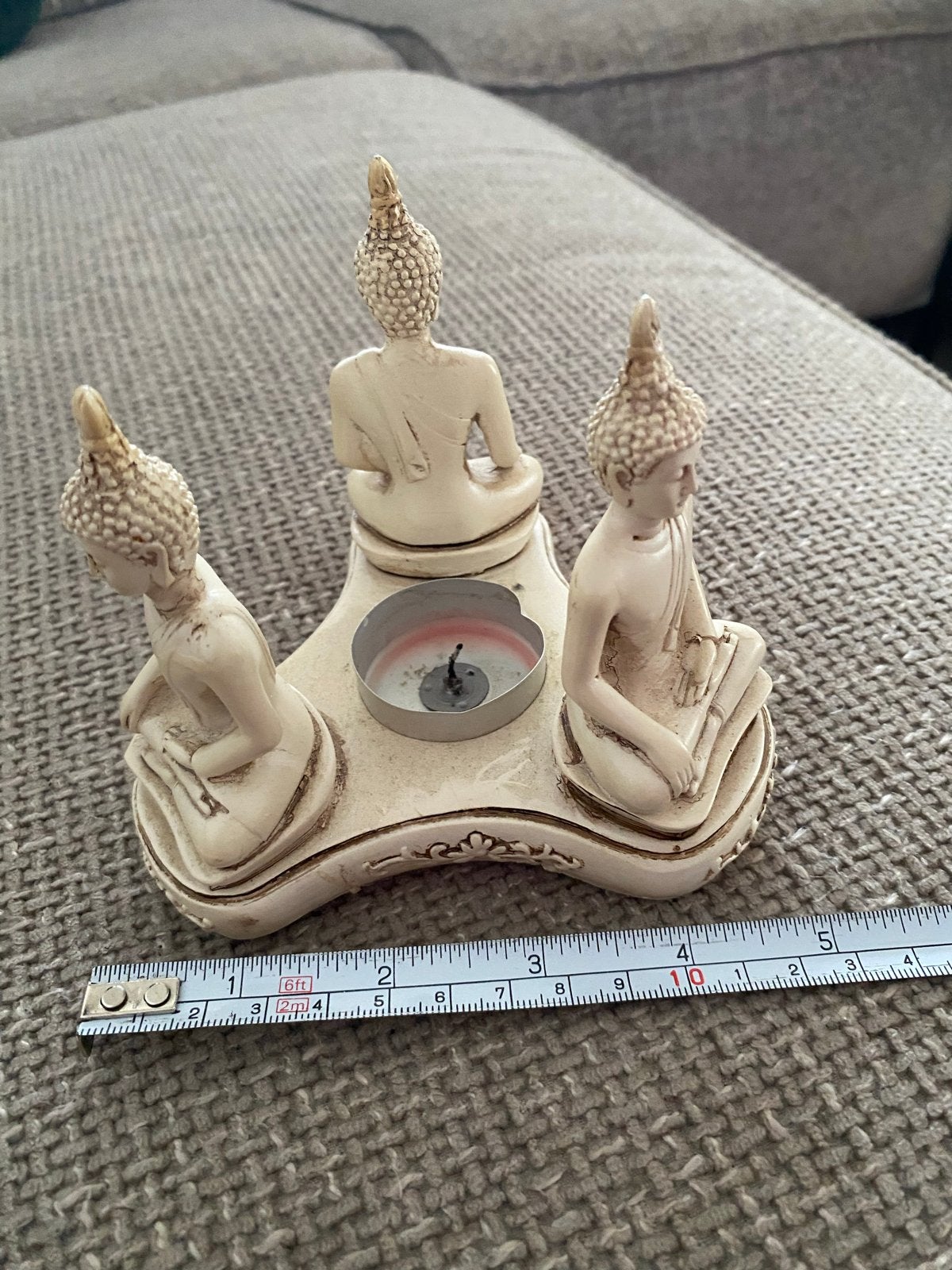 Boeddha beeldjes met theelichthouder - 10 cm hoog, Ophalen of Verzenden, Zo goed als nieuw, Overige materialen, Beige