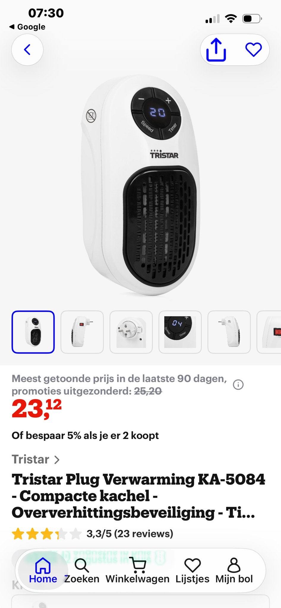 Tristar KA-5084 Stopcontact Verwarming 400W Nieuw, Overige soorten, Elektrisch, Nieuw, Ophalen of Verzenden