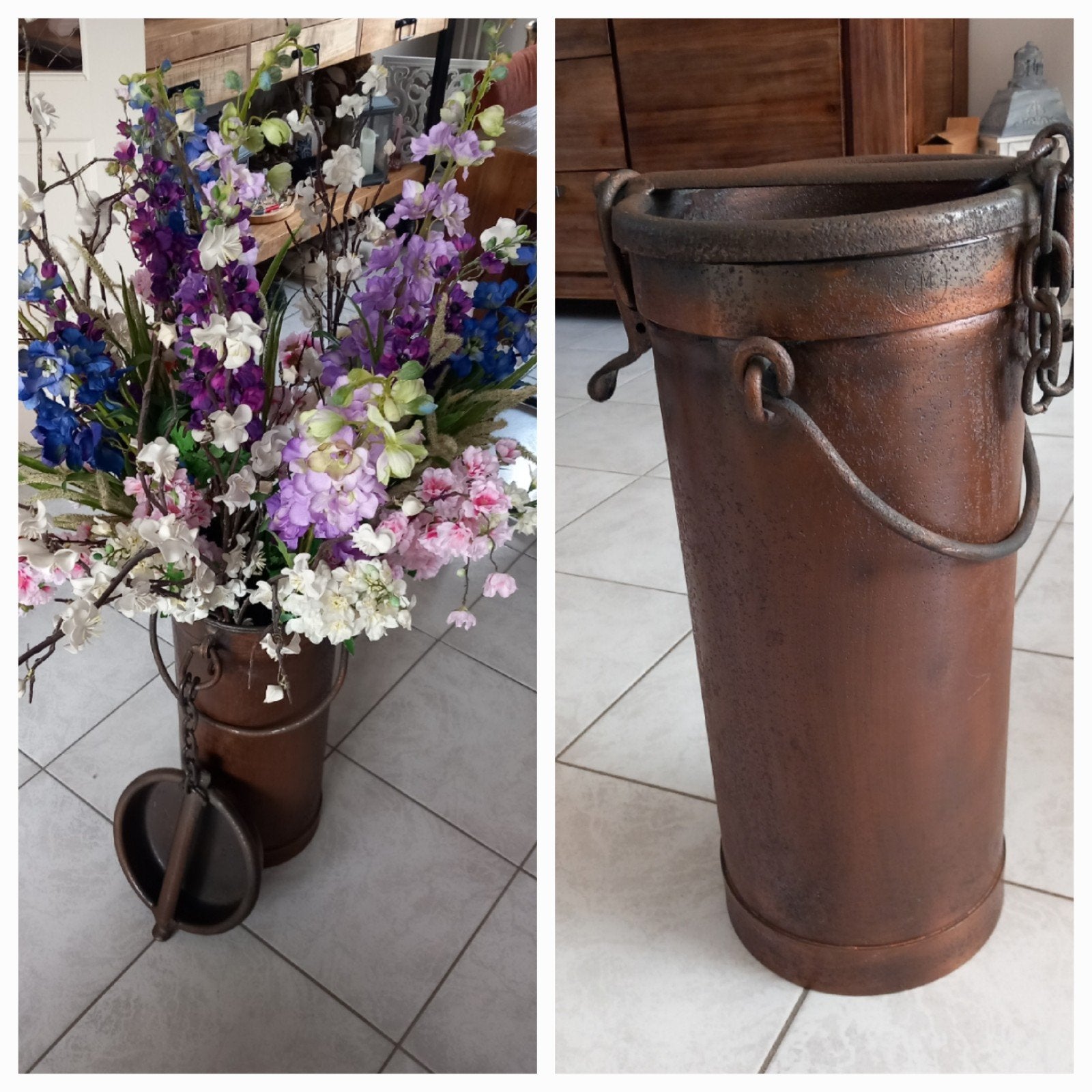 Mooi kunstboeket in zeer mooie koperen ketel., Huis en Inrichting, Ophalen