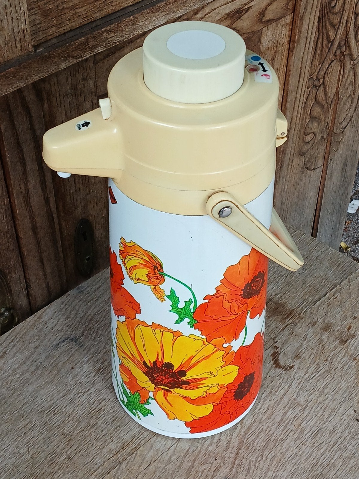 Vintage Thermoskan met Bloemenprint - Jaren '70 Stijl, Ophalen of Verzenden
