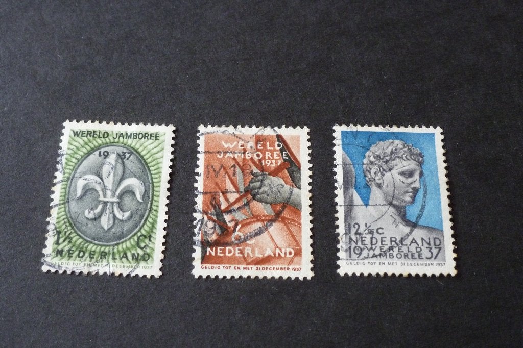 Postzegels - 3x Wereld Jamboree 1937 NVPH 293-295 gestempeld, Ophalen of Verzenden, T/m 1940, Gestempeld