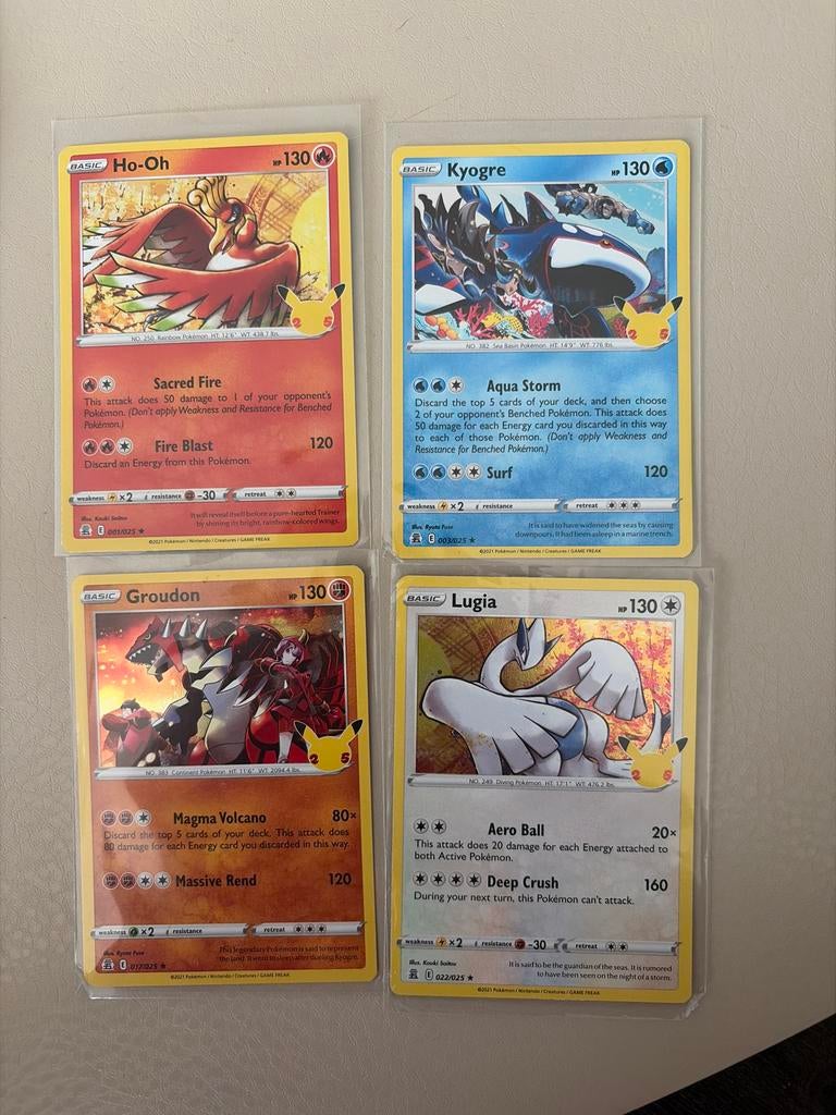 Pokémon Celebrations Kaarten: Ho-Oh, Kyogre, Groudon, Lugia, Ophalen of Verzenden, Zo goed als nieuw, Meerdere kaarten, Foil
