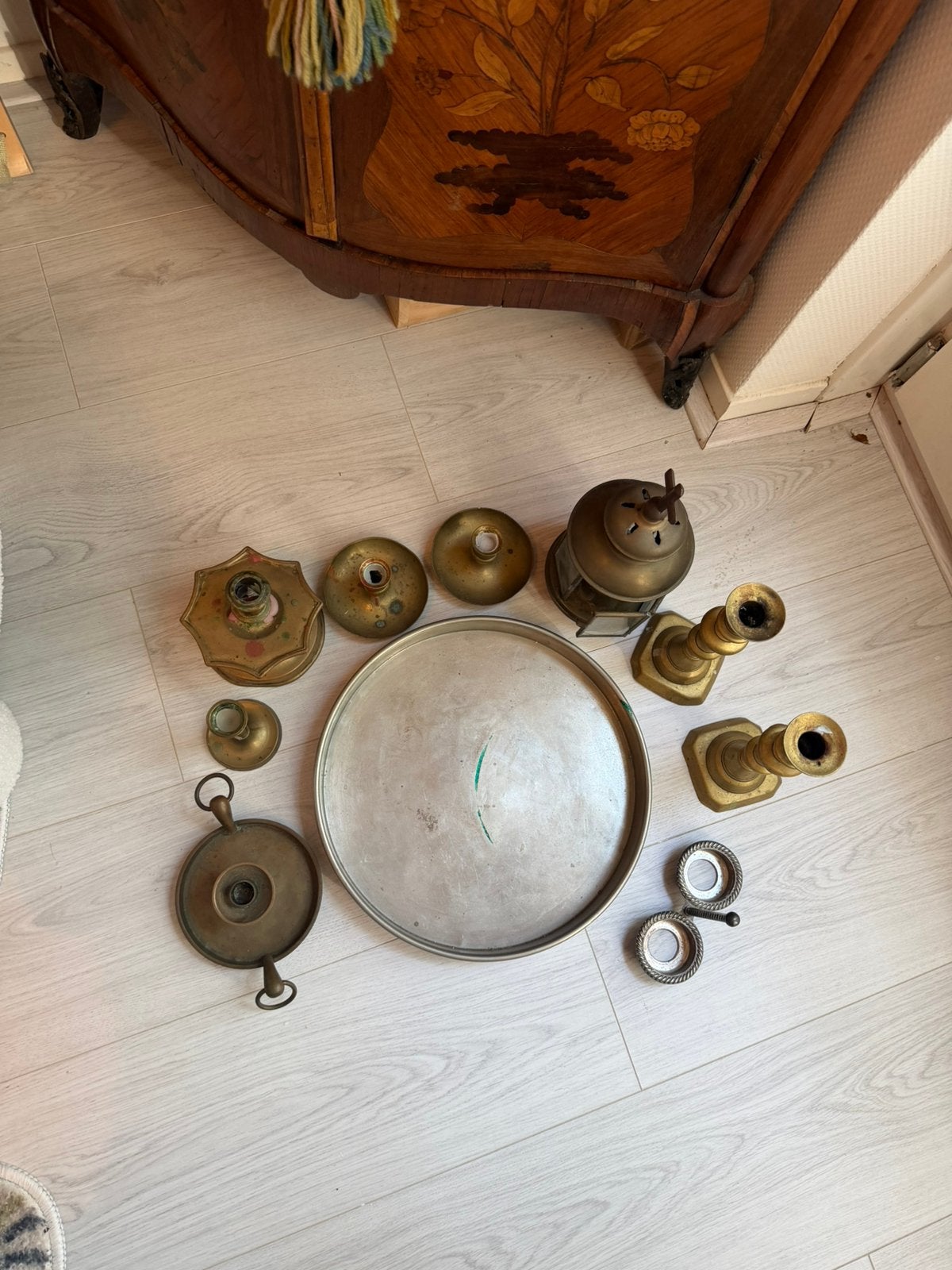 Grote 8-delige set antiek messing, hotelzilver en curiosa, Ophalen of Verzenden