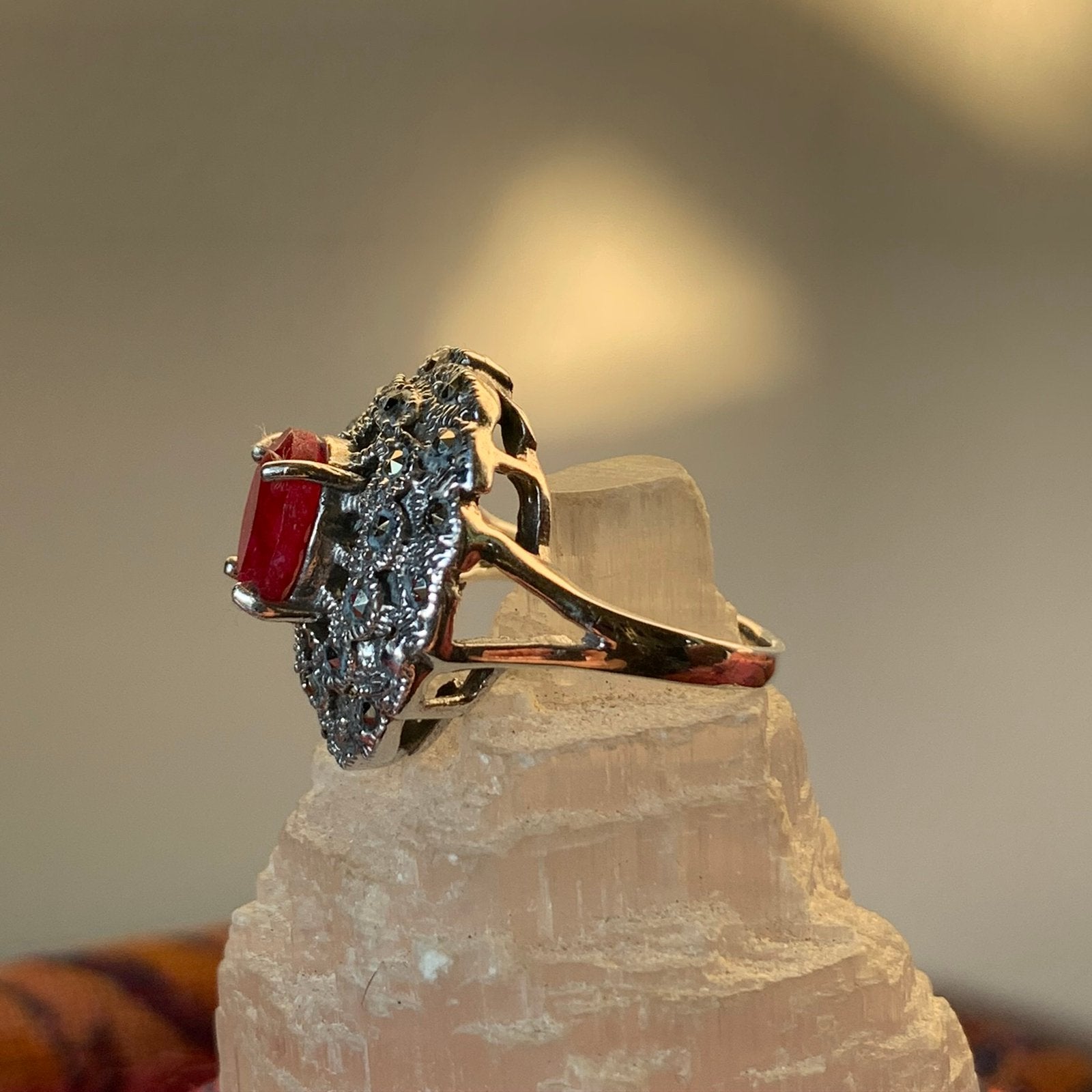 Robijn zilver geluk passie liefde beschermt retro style, Sieraden, Tassen en Uiterlijk, Magnolia11, Nieuw, Ophalen of Verzenden
