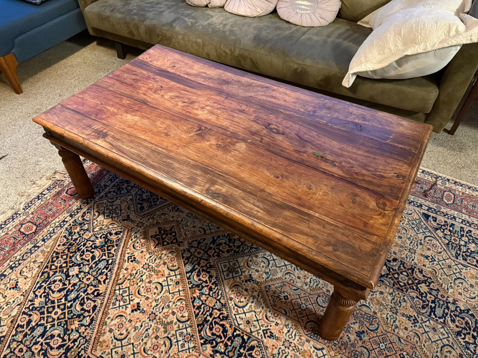 Teakhouten koloniale salontafel, Ophalen, 100 tot 150 cm, 50 tot 100 cm, Zo goed als nieuw