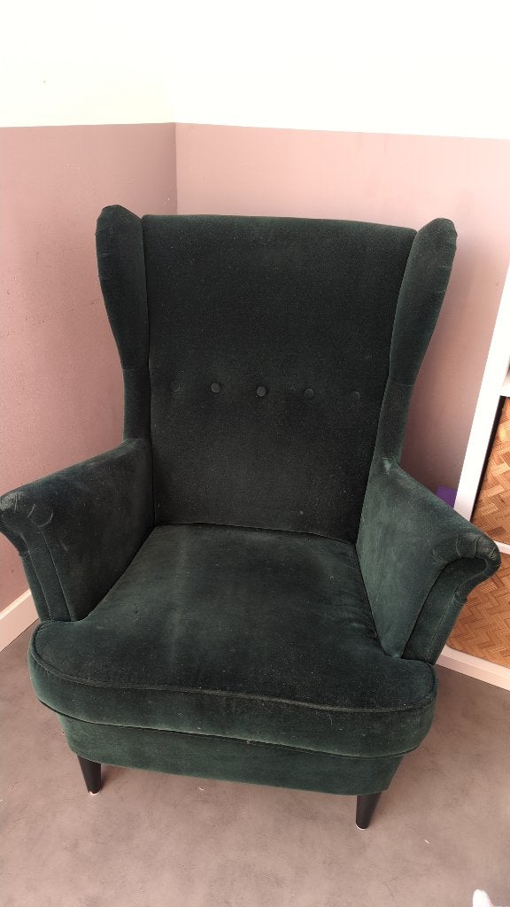 IKEA Strandmon velours groen, Huis en Inrichting, Fauteuils, Ophalen, Gebruikt, 75 tot 100 cm, 50 tot 75 cm