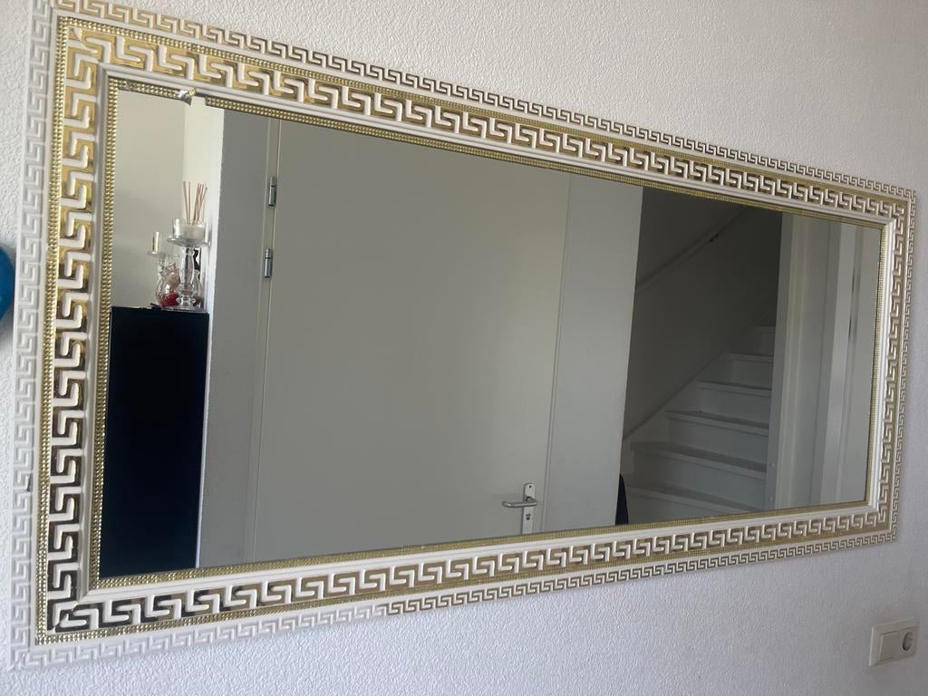 Grote spiegel met gouden Griekse rand, Ophalen, Gebruikt, 125 cm of meer, Minder dan 100 cm