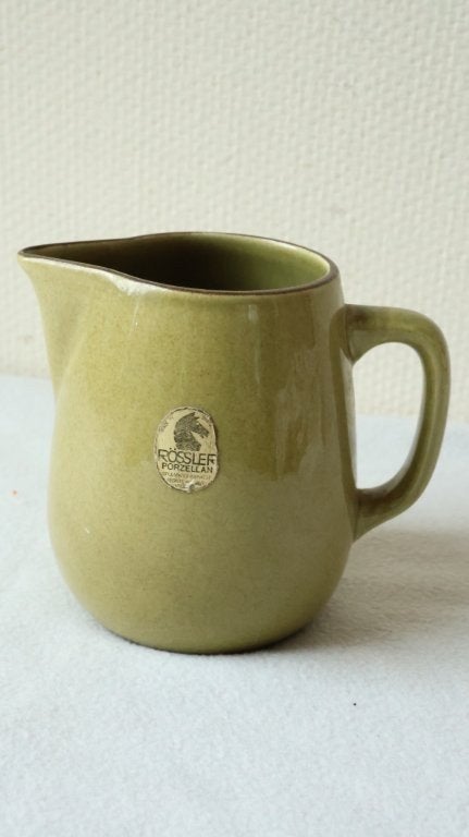 Vintage olijfgroene kan Rössler, Gebruikt, Keramiek, Overige typen, Ophalen of Verzenden