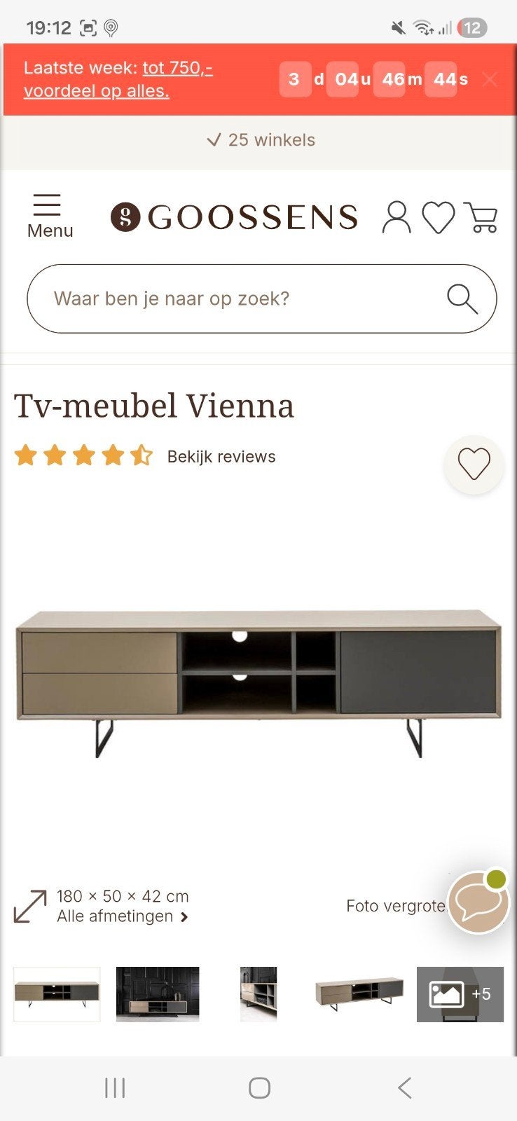 Tv meubel meubelwinkel Goossens, Ophalen, Zo goed als nieuw, 25 tot 50 cm, Minder dan 100 cm