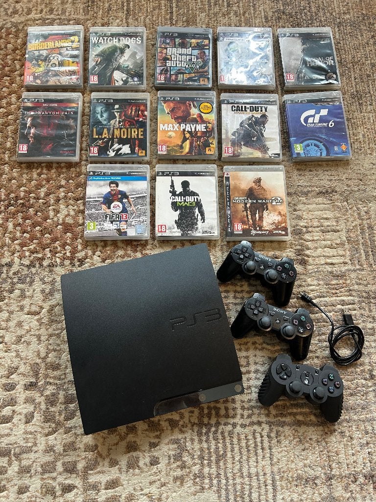 Sony Playstation 3 met 13 games en 3 controllers, 320 GB, Ophalen of Verzenden, Met 3 controllers of meer, Slim