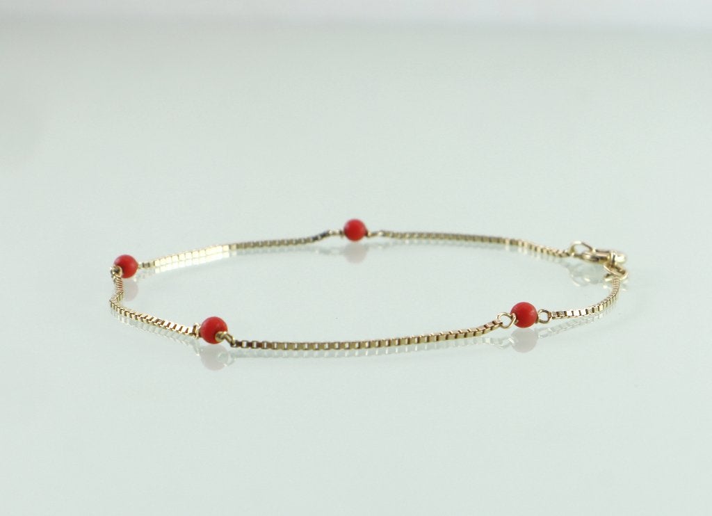 Gouden armbandje Venetiaanse schakel bloedkoraal kraaltjes, Sieraden, Tassen en Uiterlijk, Antieke sieraden, Ophalen of Verzenden