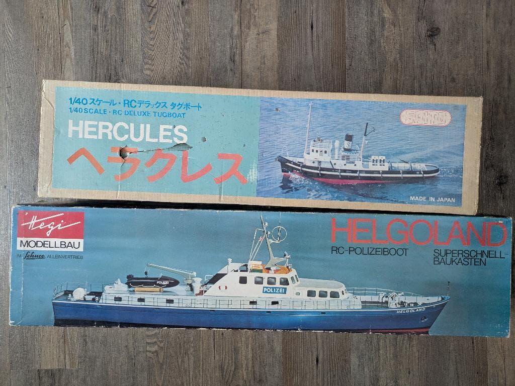 2 Modelboten Heloland en Hercules, Ophalen of Verzenden, Gebruikt, 1:32 tot 1:50, Overige merken