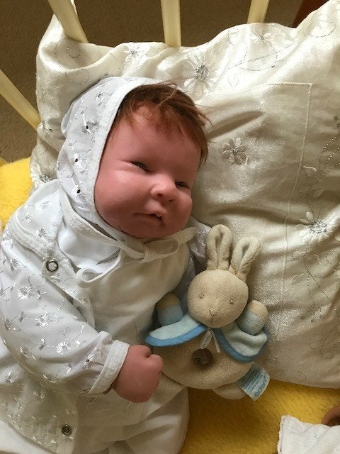 handgemaakte baby pop van nel de man levensecht, Ophalen of Verzenden, Zo goed als nieuw, Pop, Levensecht of Reborn