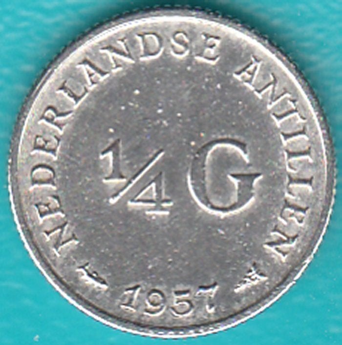 Nederlandse Antillen 1/4 gulden (25 c) 1957 Juliana zilver, Postzegels en Munten, Munten | Nederland, Koningin Juliana, Zilver