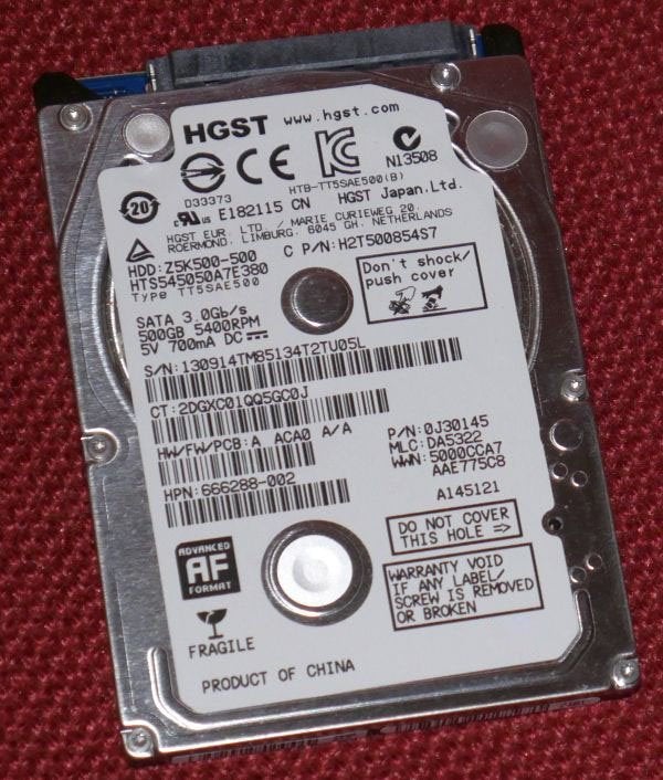 Harddisk HDD HGST Z5K500-500 2,5 " SATA 500GB, Intern, Ophalen of Verzenden, Zo goed als nieuw, HGST