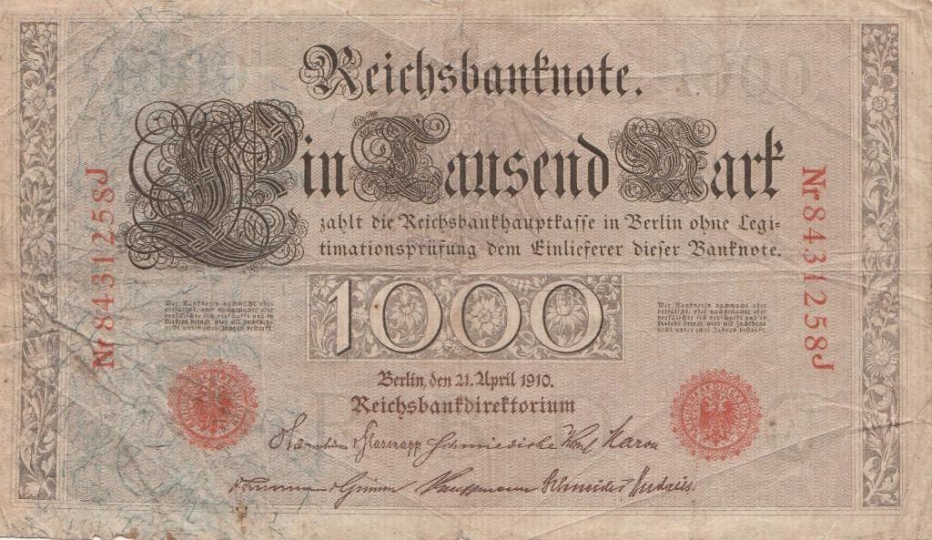1000 Mark Duitsland 21.04.1910 ., Ophalen of Verzenden, Duitsland, Los biljet