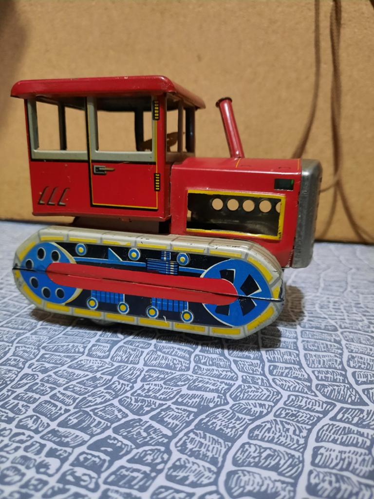 Vintage Blikken Speelgoed Tractor Rupsvoertuig Rood, Ophalen of Verzenden, Gebruikt