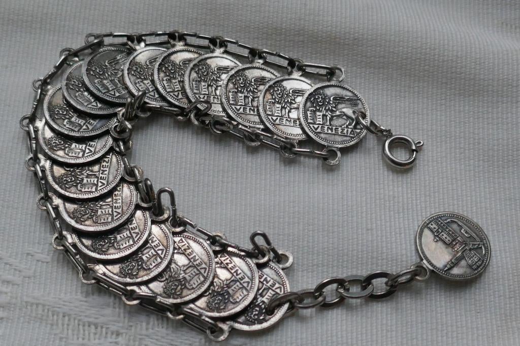 Munten armband uit Italië, Sieraden, Tassen en Uiterlijk, Armbanden, Verzenden, Zo goed als nieuw, Zilver, Overige materialen