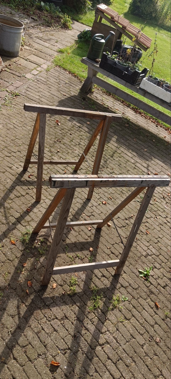 Gratis ophalen: Oude houten schragen / bokken, Doe-het-zelf en Verbouw, Ophalen, Gebruikt