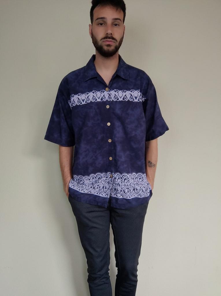 Vintage 90's hawaii shirt / overhemd / print / blauw / L-XL, Hgv, Blauw, Hgv, Ophalen of Verzenden