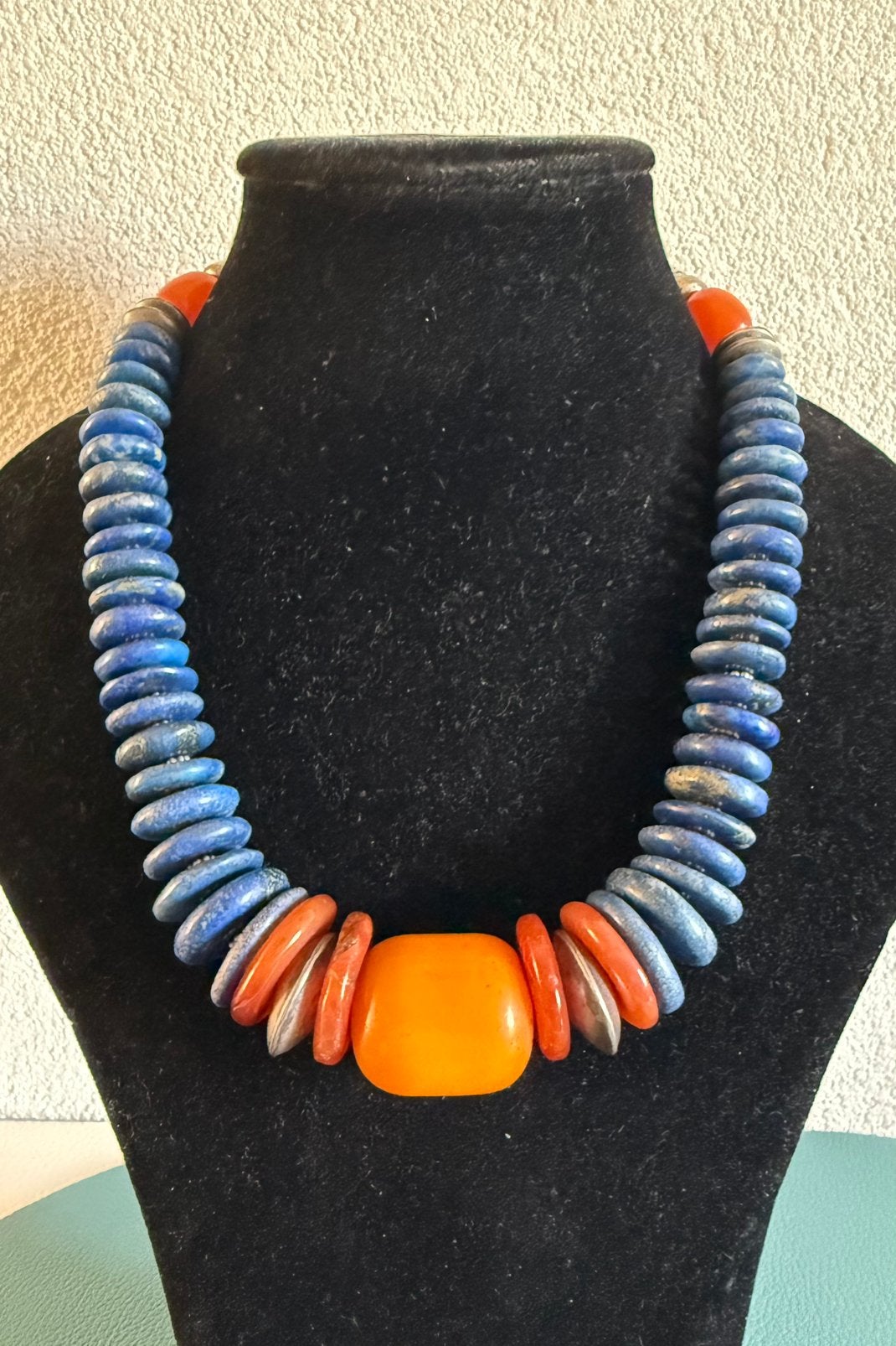 S055/ Grote prachtige Zilveren Lapis/ Bakeliet BOHO ketting, Sieraden, Tassen en Uiterlijk, Kettingen, Gebruikt, X, Zilver, Verzenden