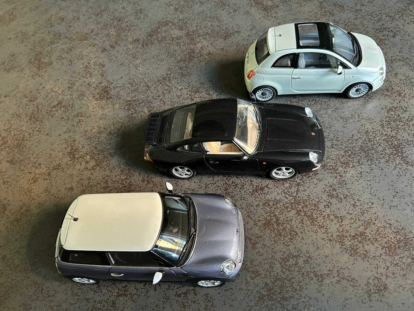 3x1:18: Fiat500 (Norev),Mini Cooper (Kyosho),Porsche911 (BB), Hobby en Vrije tijd, Ophalen, Gebruikt, Auto, Norev