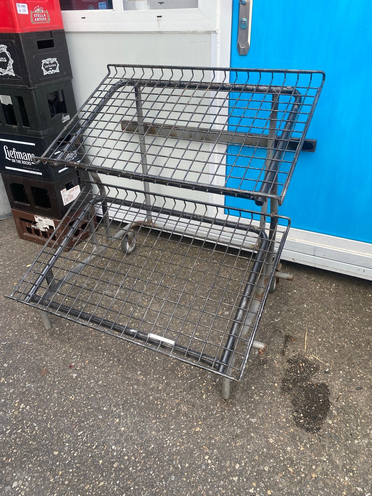 Metalen fruiten winkel displayrek op wielen - 2 etages, Ophalen