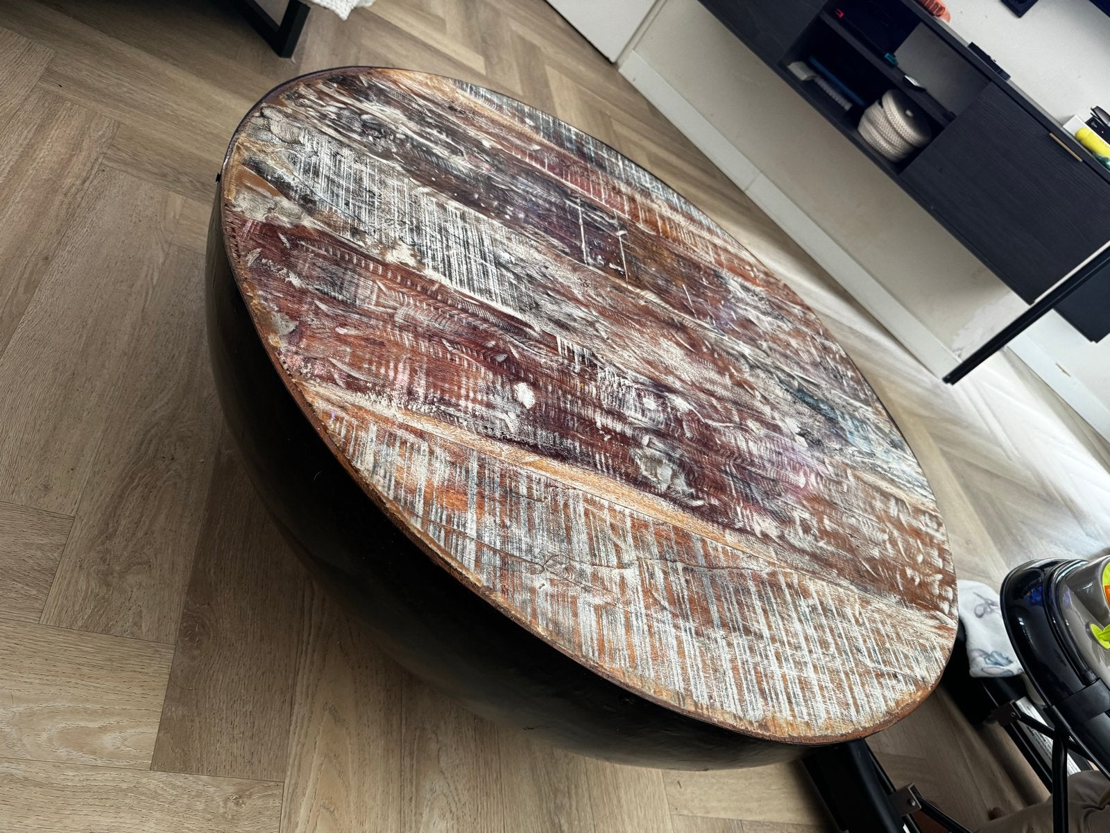 Unieke Salontafel Rond - Hout & Metaal, Huis en Inrichting, Tafels | Salontafels, Ophalen, Gebruikt, 50 tot 100 cm, Rond