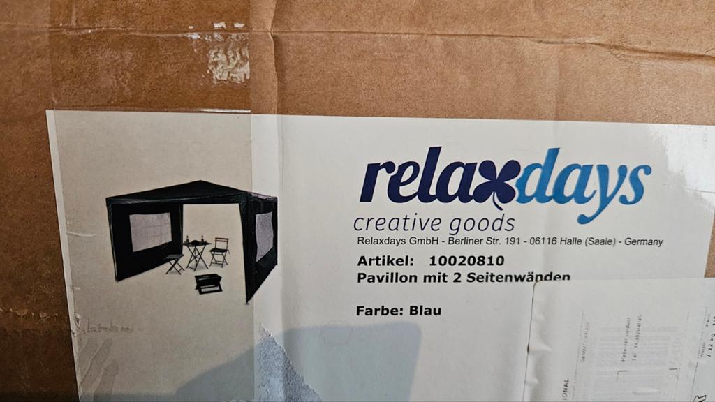Relaxdays Paviljoen Blauw met 2 Zijwanden, Tuin en Terras, Partytenten, Ophalen, Gebruikt, Partytent