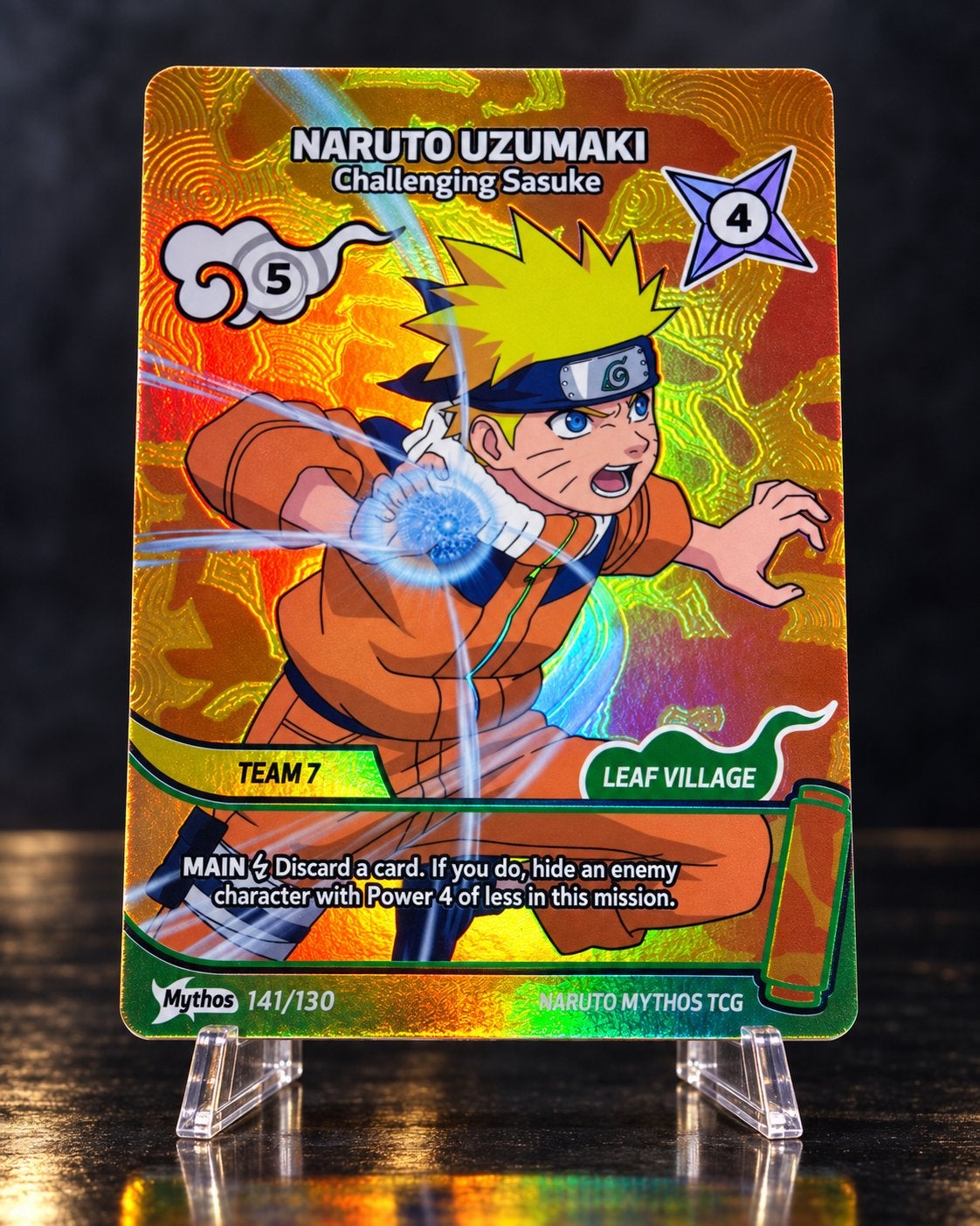 Naruto Uzumaki Mythos TCG first edition, Ophalen of Verzenden, Zo goed als nieuw, Losse kaart, Foil