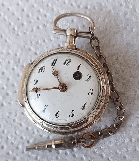 Zilveren zakhorloge, type spillengang, Overige merken, Zakhorloge, Ophalen of Verzenden, Met ketting