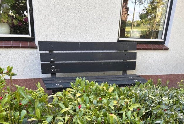 Robuuste tuinbank met gietijzeren onderstel, Tuin en Terras, Tuinbanken, Ophalen, Gebruikt, Hout