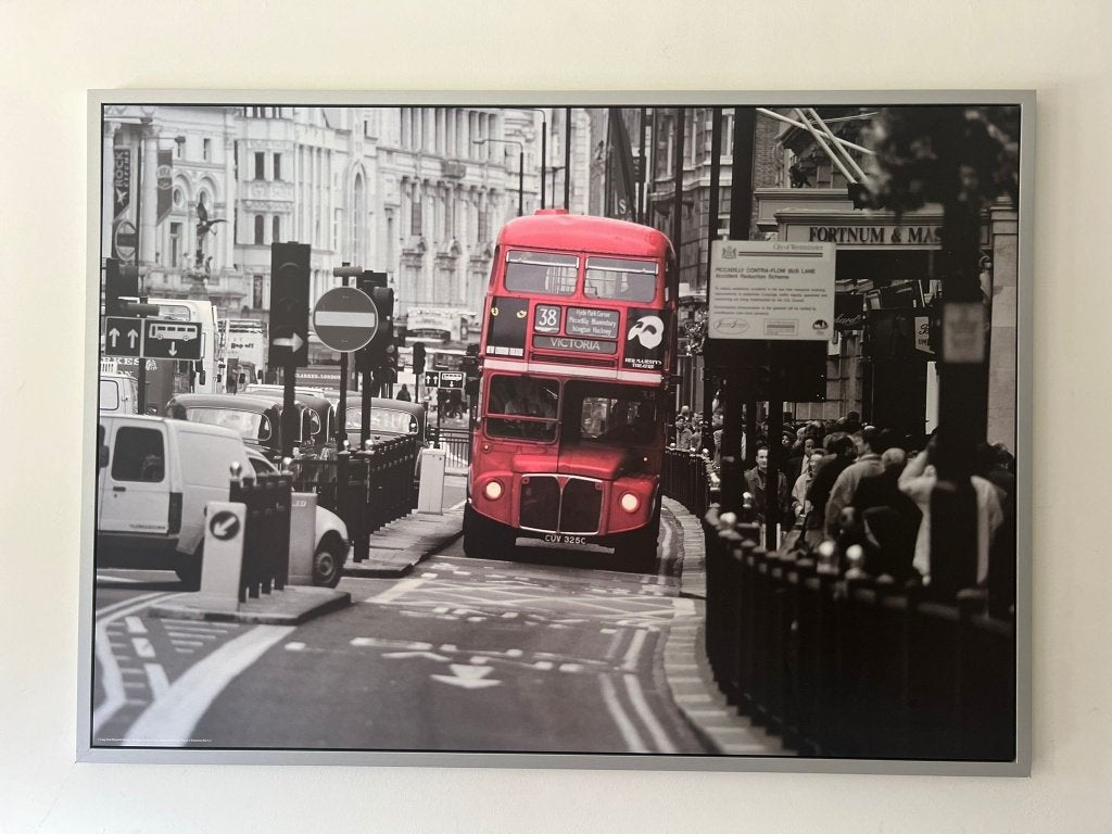 XL canvas foto Londen bus 140x100cm IKEA zilveren lijst, Ophalen, 125 cm of meer, Zo goed als nieuw, Foto of Poster