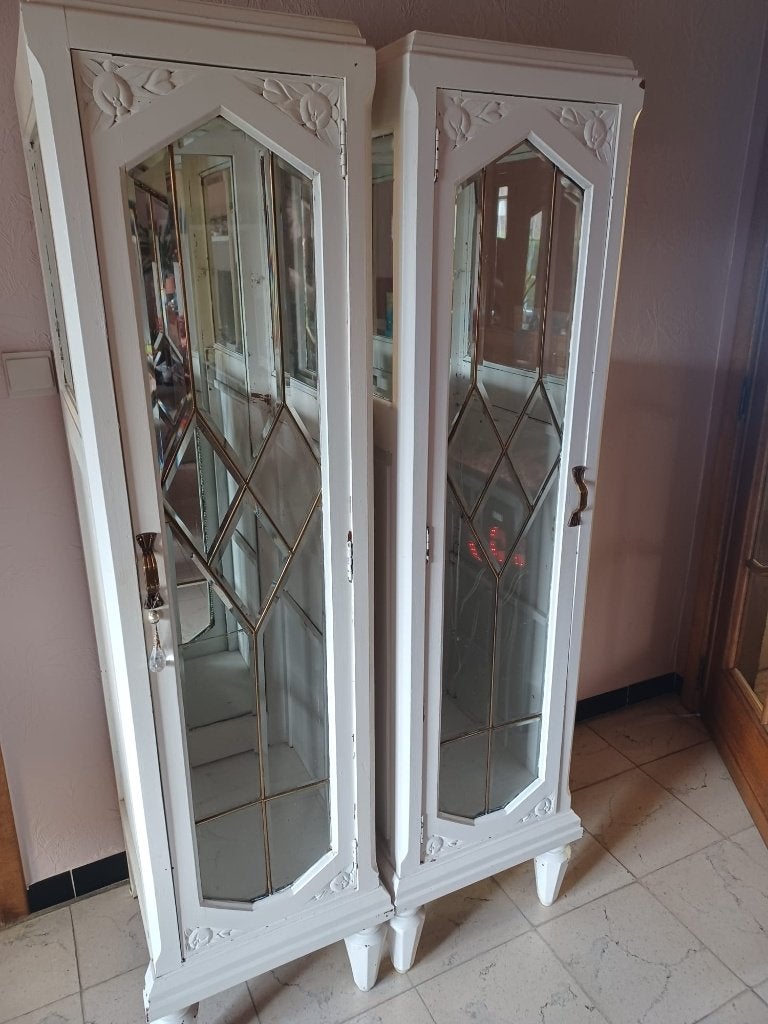 Antieke vitrinekasten met facetgeslepen Glas-in-Lood, Ophalen of Verzenden