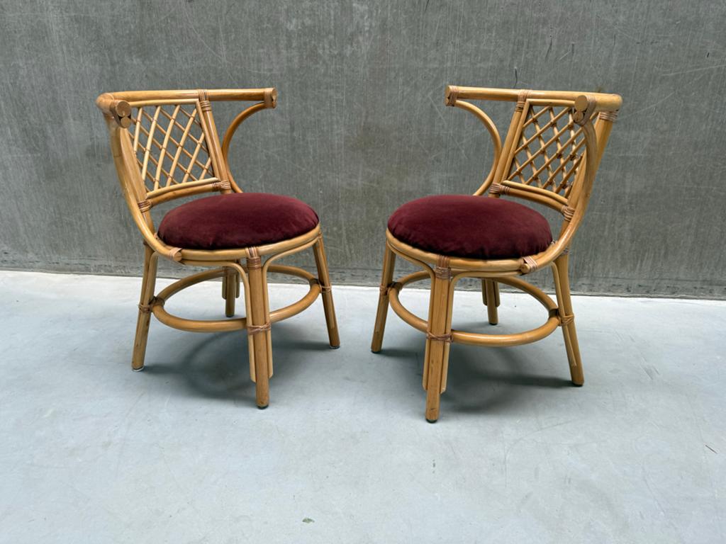 Set vintage bistrostoelen van bamboe en rotan, jaren 70, Ophalen