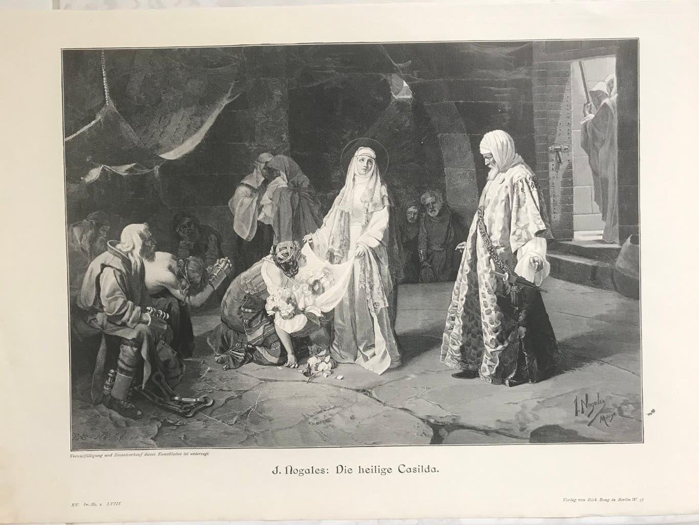 J. Nogales: Die heilige Casilda, 1896, or. gravure, 32x22cm., Origineel, Religie, Ophalen of Verzenden, Gravure