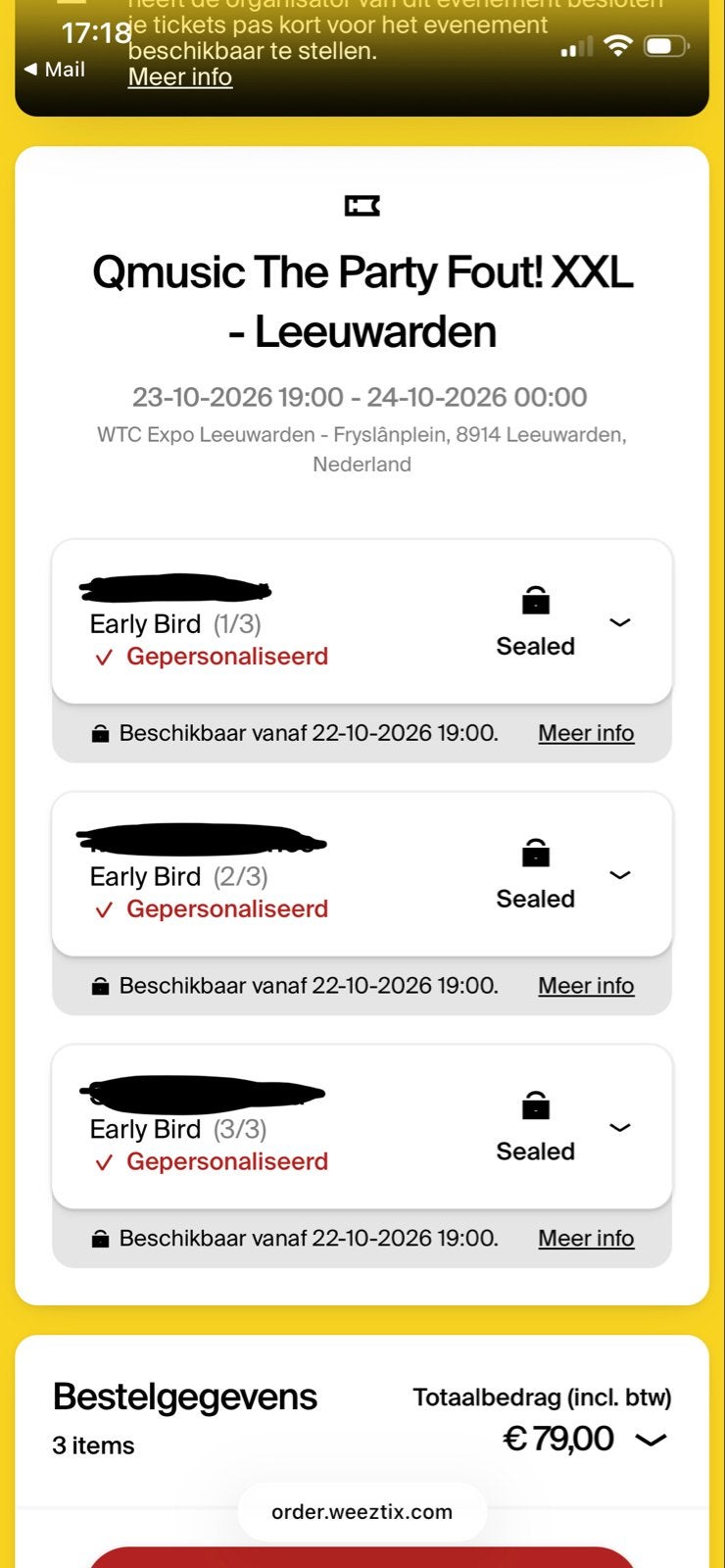 Kaartjes foute party qmusic, Drie personen of meer, Oktober
