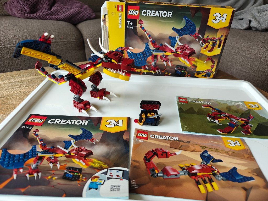 Lego set 31102 -  3in1 Vuurdraak - 234 steentjes, Lego, Ophalen of Verzenden, Zo goed als nieuw, Compleet